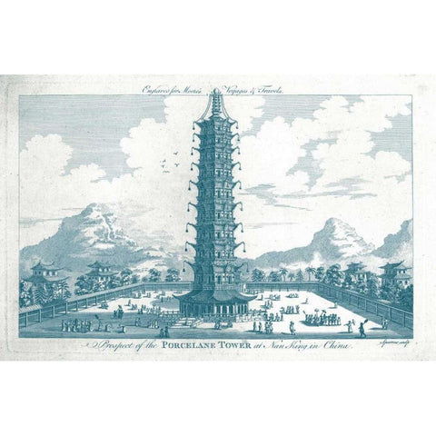 Porcelain Tower in Nanking Gold Ornate Wood Framed Art Print with Double Matting by Moore, John