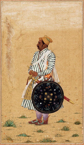 Rao Chattarsal Black Ornate Wood Framed Art Print with Double Matting by Anon, Mughal c1690