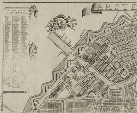 Amsterdam Sectional Map Black Ornate Wood Framed Art Print with Double Matting by De Broen, Gerrit