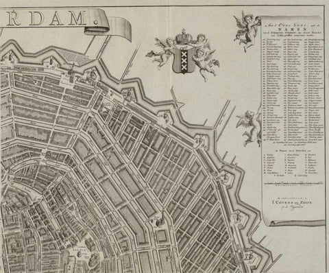 Amsterdam Sectional Map Black Ornate Wood Framed Art Print with Double Matting by De Broen, Gerrit