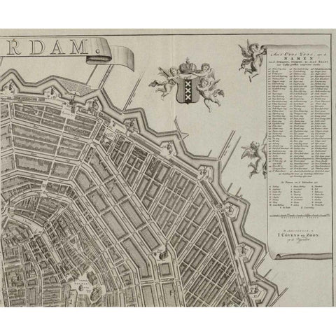 Amsterdam Sectional Map Gold Ornate Wood Framed Art Print with Double Matting by De Broen, Gerrit