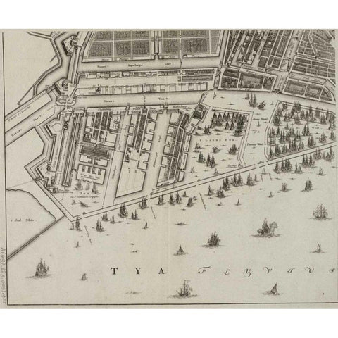 Amsterdam Sectional Map Gold Ornate Wood Framed Art Print with Double Matting by De Broen, Gerrit