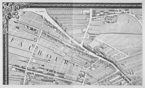 Paris 1739 Sectional map Black Ornate Wood Framed Art Print with Double Matting by Turgot, Michel-Etienne