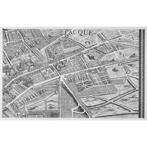 Paris 1739 Sectional map Black Modern Wood Framed Art Print with Double Matting by Turgot, Michel-Etienne