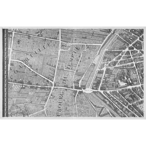 Paris 1739 Sectional map Black Modern Wood Framed Art Print with Double Matting by Turgot, Michel-Etienne