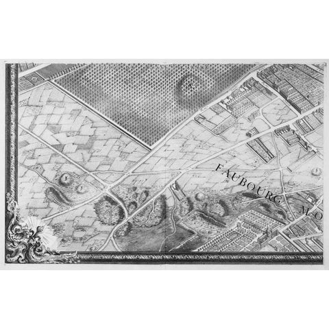 Paris 1739 Sectional map Black Modern Wood Framed Art Print with Double Matting by Turgot, Michel-Etienne