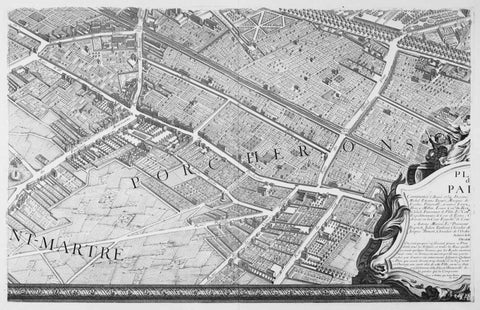 Paris 1739 Sectional map Black Ornate Wood Framed Art Print with Double Matting by Turgot, Michel-Etienne