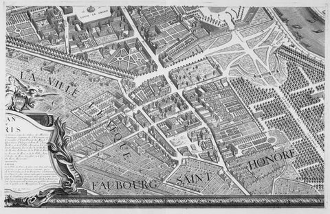 Paris 1739 Sectional map Black Ornate Wood Framed Art Print with Double Matting by Turgot, Michel-Etienne