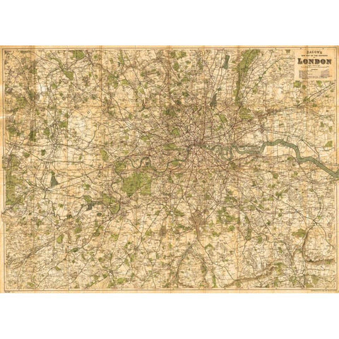 Map of London, 1902 White Modern Wood Framed Art Print by Bacon, George Washington