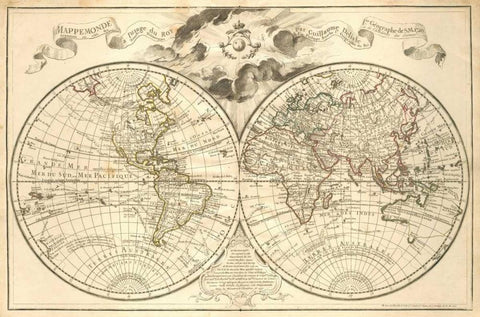 Mappe-Monde, 1720 White Modern Wood Framed Art Print with Double Matting by De LIsle, Guillaume