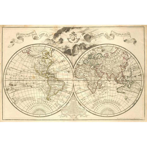 Mappe-Monde, 1720 Black Modern Wood Framed Art Print with Double Matting by De LIsle, Guillaume