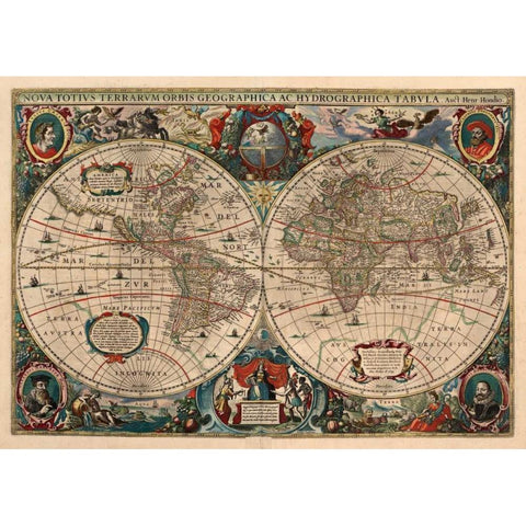 Novus tutius terrarum, 1630 Gold Ornate Wood Framed Art Print with Double Matting by Hondius, Hendrik