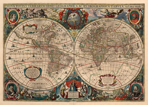 Novus tutius terrarum, 1630 Black Ornate Wood Framed Art Print with Double Matting by Hondius, Hendrik