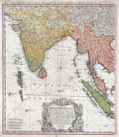 Map of India, 1748 Black Ornate Wood Framed Art Print with Double Matting by Homann Heirs