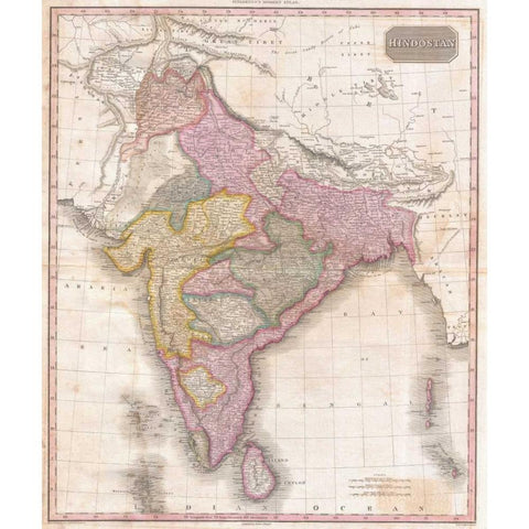 Pinkerton Map of India, 1818 White Modern Wood Framed Art Print by Pinkerton and Hobart