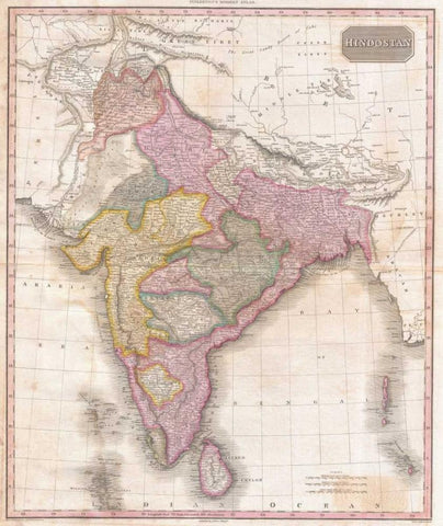 Pinkerton Map of India, 1818 White Modern Wood Framed Art Print with Double Matting by Pinkerton and Hobart