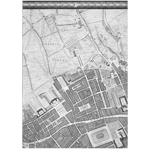 Roque Sectional map of London 1748 Black Modern Wood Framed Art Print with Double Matting by Roque, John