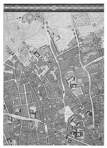 Roque Sectional map of London 1748 Black Ornate Wood Framed Art Print with Double Matting by Roque, John