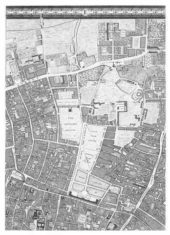 Roque Sectional map of London 1748 Black Ornate Wood Framed Art Print with Double Matting by Roque, John