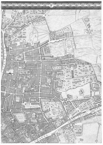 Roque Sectional map of London 1748 Black Ornate Wood Framed Art Print with Double Matting by Roque, John