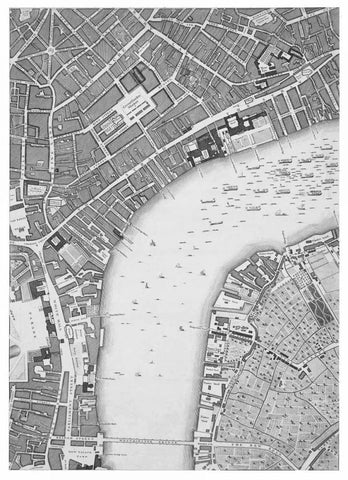 Roque Sectional map of London 1748 White Modern Wood Framed Art Print with Double Matting by Roque, John