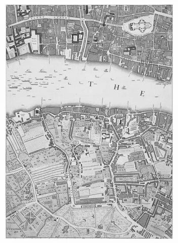 Roque Sectional map of London 1748 White Modern Wood Framed Art Print with Double Matting by Roque, John