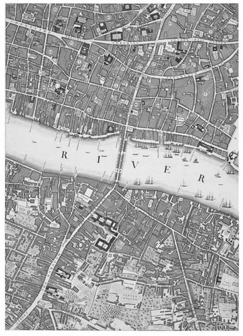 Roque Sectional map of London 1748 White Modern Wood Framed Art Print with Double Matting by Roque, John