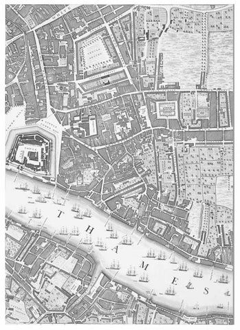 Roque Sectional map of London 1748 White Modern Wood Framed Art Print with Double Matting by Roque, John