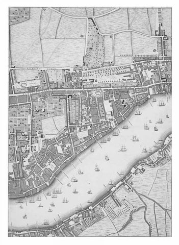 Roque Sectional map of London 1748 White Modern Wood Framed Art Print with Double Matting by Roque, John