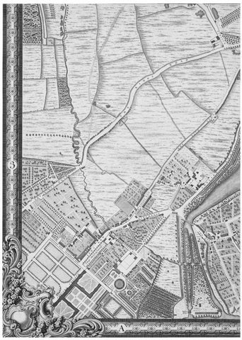 Roque Sectional map of London 1748 Black Ornate Wood Framed Art Print with Double Matting by Roque, John