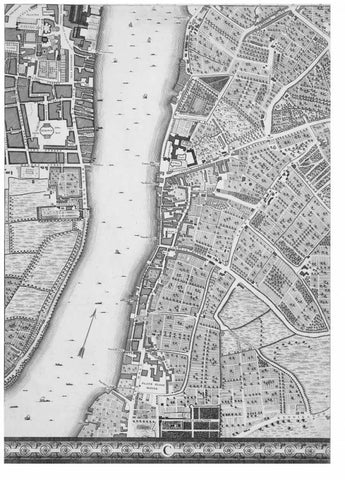 Roque Sectional map of London 1748 Black Ornate Wood Framed Art Print with Double Matting by Roque, John