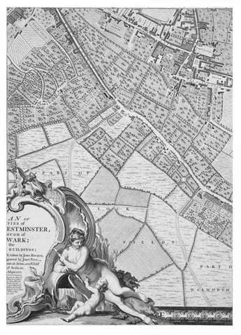 Roque Sectional map of London 1748 White Modern Wood Framed Art Print with Double Matting by Roque, John