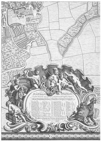 Roque Sectional map of London 1748 Black Ornate Wood Framed Art Print with Double Matting by Roque, John