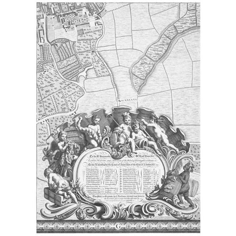 Roque Sectional map of London 1748 Gold Ornate Wood Framed Art Print with Double Matting by Roque, John