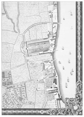 Roque Sectional map of London 1748 White Modern Wood Framed Art Print with Double Matting by Roque, John