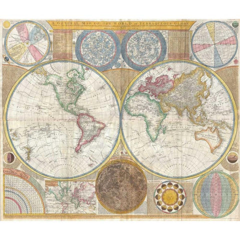 Map of the World in Hemispheres Gold Ornate Wood Framed Art Print with Double Matting by Dunn, Samue.