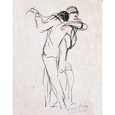 Dancers Gold Ornate Wood Framed Art Print with Double Matting by Vertes, Marcel