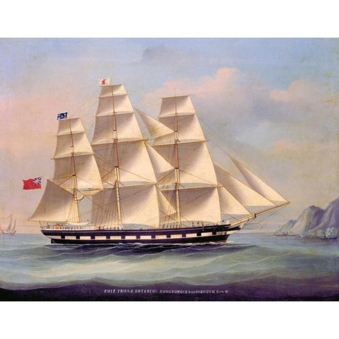 Barque Troas entering Hong Kong Gold Ornate Wood Framed Art Print with Double Matting by Anonymous, Chinese 1866