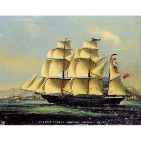 Barque Geelong off Hong Kong Black Modern Wood Framed Art Print with Double Matting by Anon, Chinese 1866