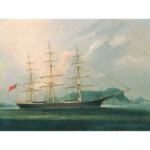 Ship Moravian off Hong Kong White Modern Wood Framed Art Print by Anon, Chinese 1866