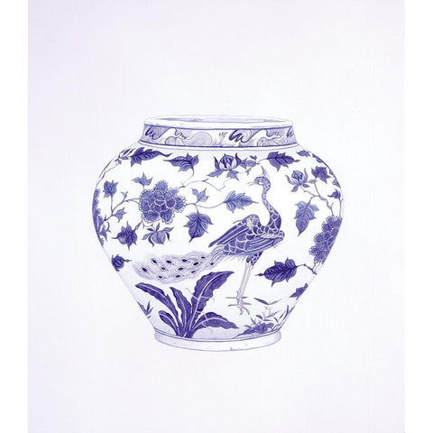 Peacock and Peonies Wine Jar Black Modern Wood Framed Art Print with Double Matting by Anderton, Caroline