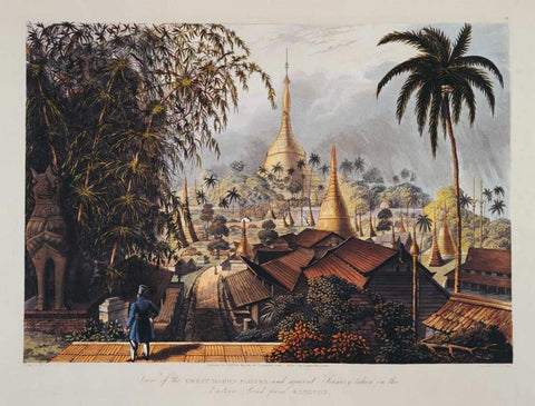 Rangoon, Great Dagon Pagoda Black Ornate Wood Framed Art Print with Double Matting by Moore,Ltnt Joseph