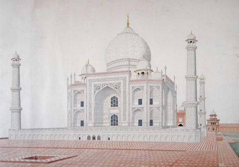 The Taj Mahal White Modern Wood Framed Art Print with Double Matting by Anon, Mughal 1813