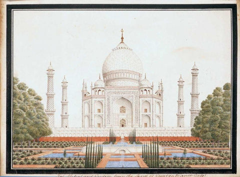 The Taj Mahal with Garden White Modern Wood Framed Art Print with Double Matting by Anon, Mughal 1813