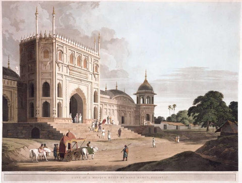 Gate of a Mosque at Phillibeat Black Ornate Wood Framed Art Print with Double Matting by Daniells,Thomas and Wm