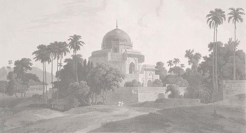 Mausoleum at Chunar Gur, Sepia White Modern Wood Framed Art Print with Double Matting by Daniells, Thomas and Wm