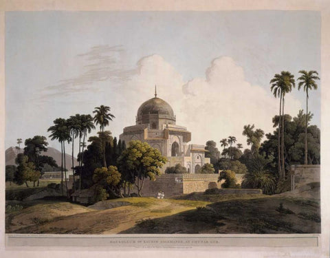 Mausoleum at Chunar Gar White Modern Wood Framed Art Print with Double Matting by Daniells,Thomas and Wm