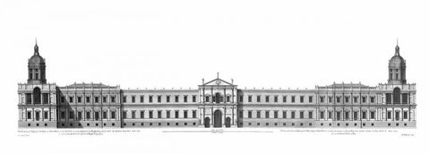 Elevation, Palace of Whitehall towards River Black Ornate Wood Framed Art Print with Double Matting by Campbell, Colin