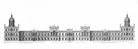 Elevation, Palace of Whitehall towards Park Black Ornate Wood Framed Art Print with Double Matting by Campbell, Colin