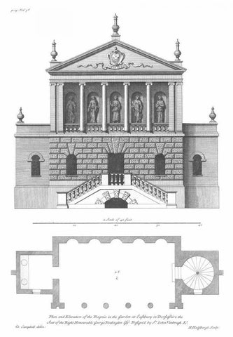 Plan and Elevation, Bagnio White Modern Wood Framed Art Print with Double Matting by Campbell, Colin